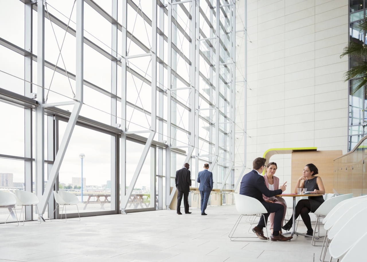 business meeting with people in the lobby